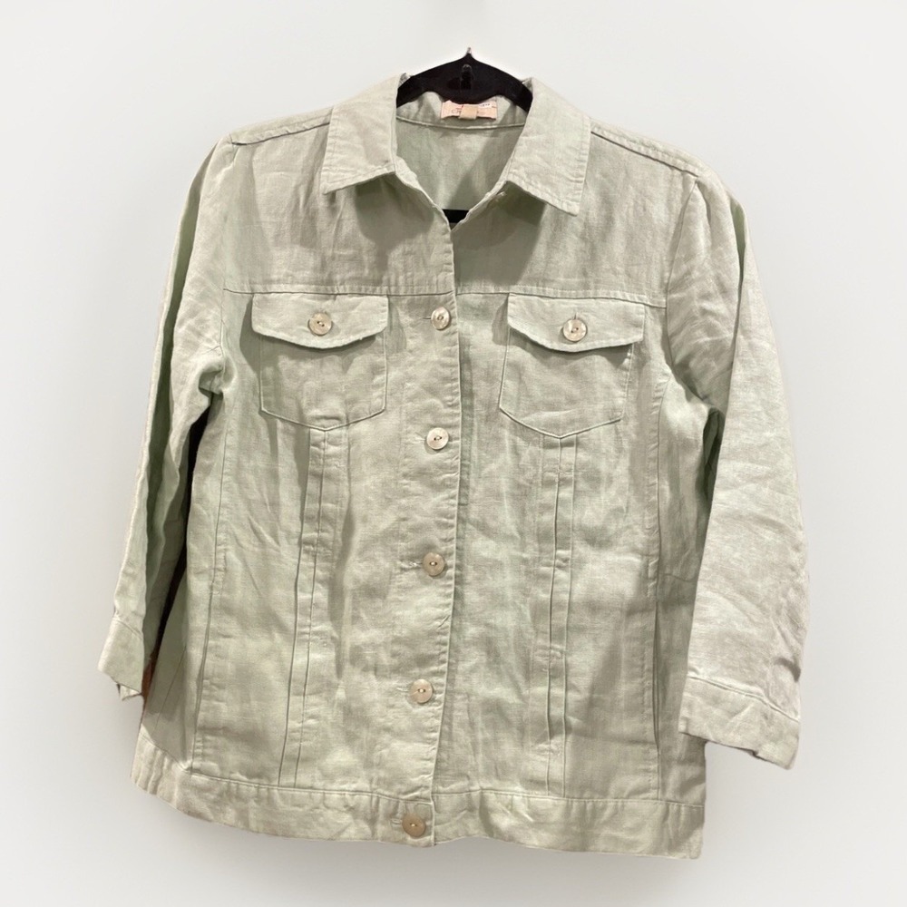 Choices Womens Shirt Linen Jacket 3/4 Sleeve Button Front Mint Green Size Small‎